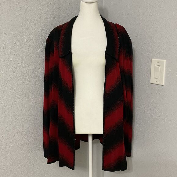 MING WANG Womens Cardigan Collared Red Size 3X Open Front Sweater Clasp - Picture 1 of 9